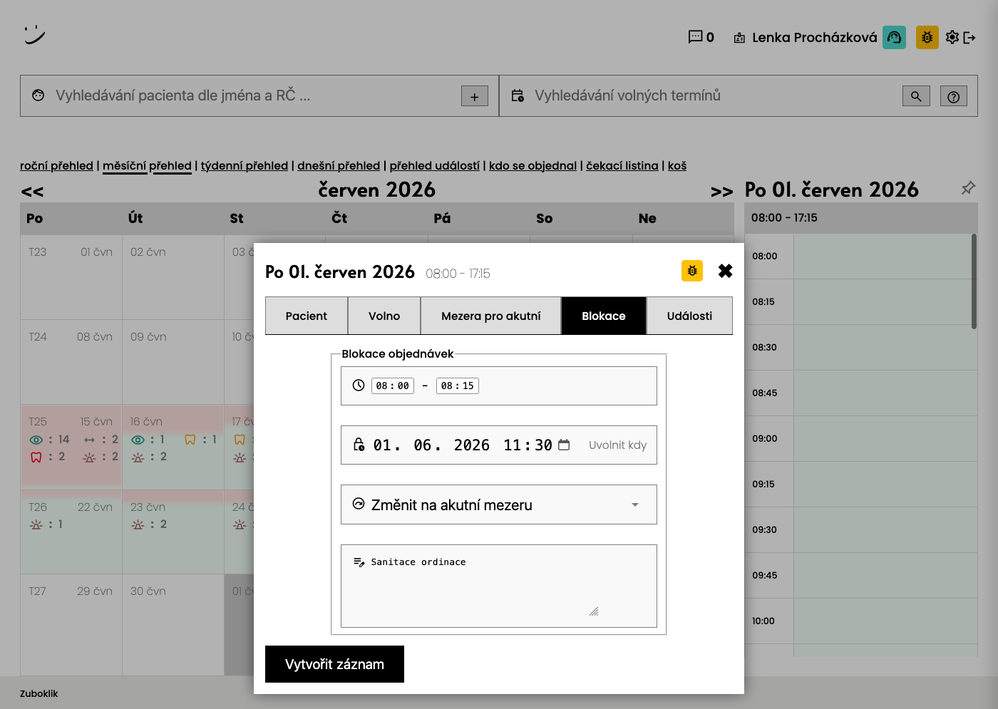 Dialog Blokace objednávek