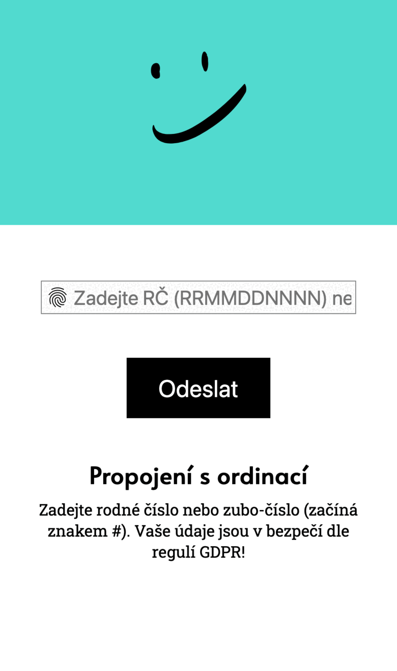 Obrazovka pacienta: přihlášení PINem a otiskem prstu